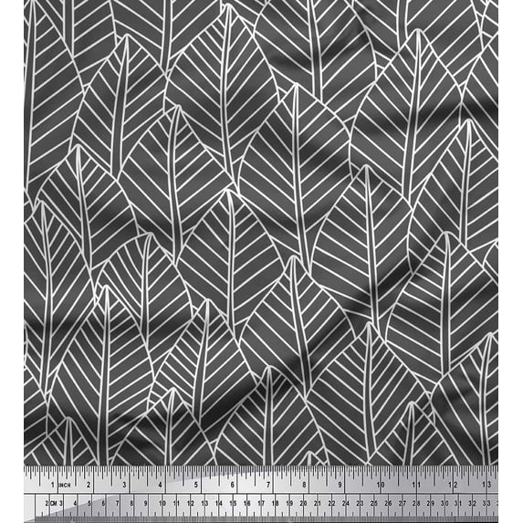 Soimoi Gray Cotton Duck Fabric Artistic Leaves Decor Fabric Printed Yard 56 Inch Wide