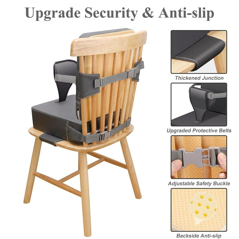 Toddler Booster Seat For Dining Table, PU Washable 2 Belt Attach To