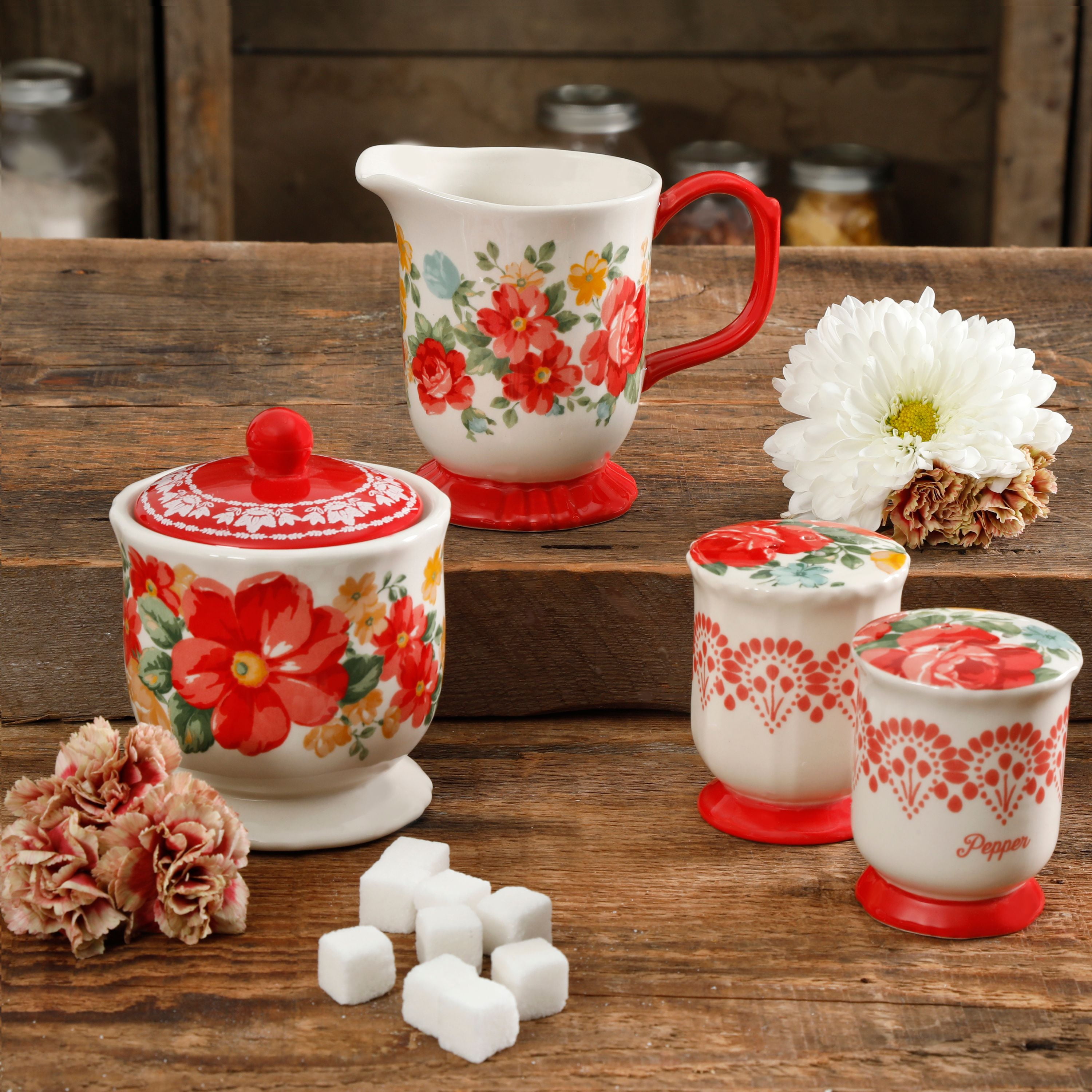 The Pioneer Woman Vintage Floral Ceramic Salt and Pepper Shaker Set