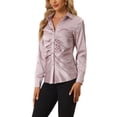 thumbnail image 4 of INSPIRE CHIC Women's Satin Blouse Long Sleeve Fashion Point Collar Button Up Shirt S Light Pink, 4 of 5