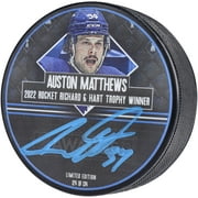 Auston Matthews Toronto Maple Leafs Autographed 2022 Hart Trophy Winner Hockey Puck - Limited Edition of 134 - Fanatics Authentic Certified