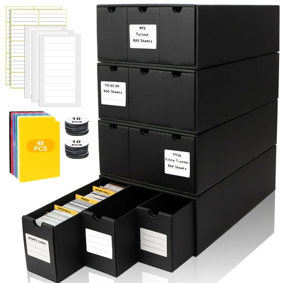 QLOUNI Trading Card Storage Box, Includes 12-600 CT Boxes & 48 Card Dividers, 12000+ Trading Card Organizer for Collectible Card Games, for TCG, YuGiOh, MTG, PTCG, Baseb