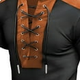 thumbnail image 3 of hotojiny Mens Renaissance Shirt Vintage Medieval Top Summer Beach Clothes Lace up Mock Neck Short Sleeve Shirt Party Clubwear, 3 of 3