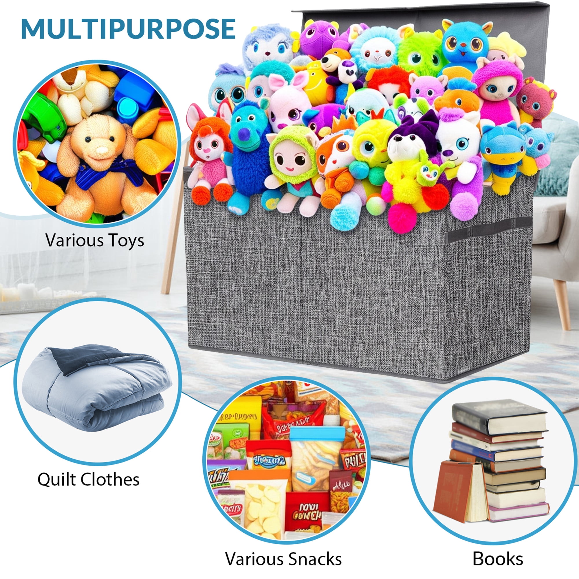 VICTORICH Extra Large Children's Collapsible Toy Storage Fabric 32 gal Kids Room Toy Chests, Gray