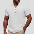 thumbnail image 2 of Men's Casual Short Sleeve Button Down Shirt Summer Breathable Comfortable Pure Color No Collar Top for Spring and Daily Wear, 2 of 4