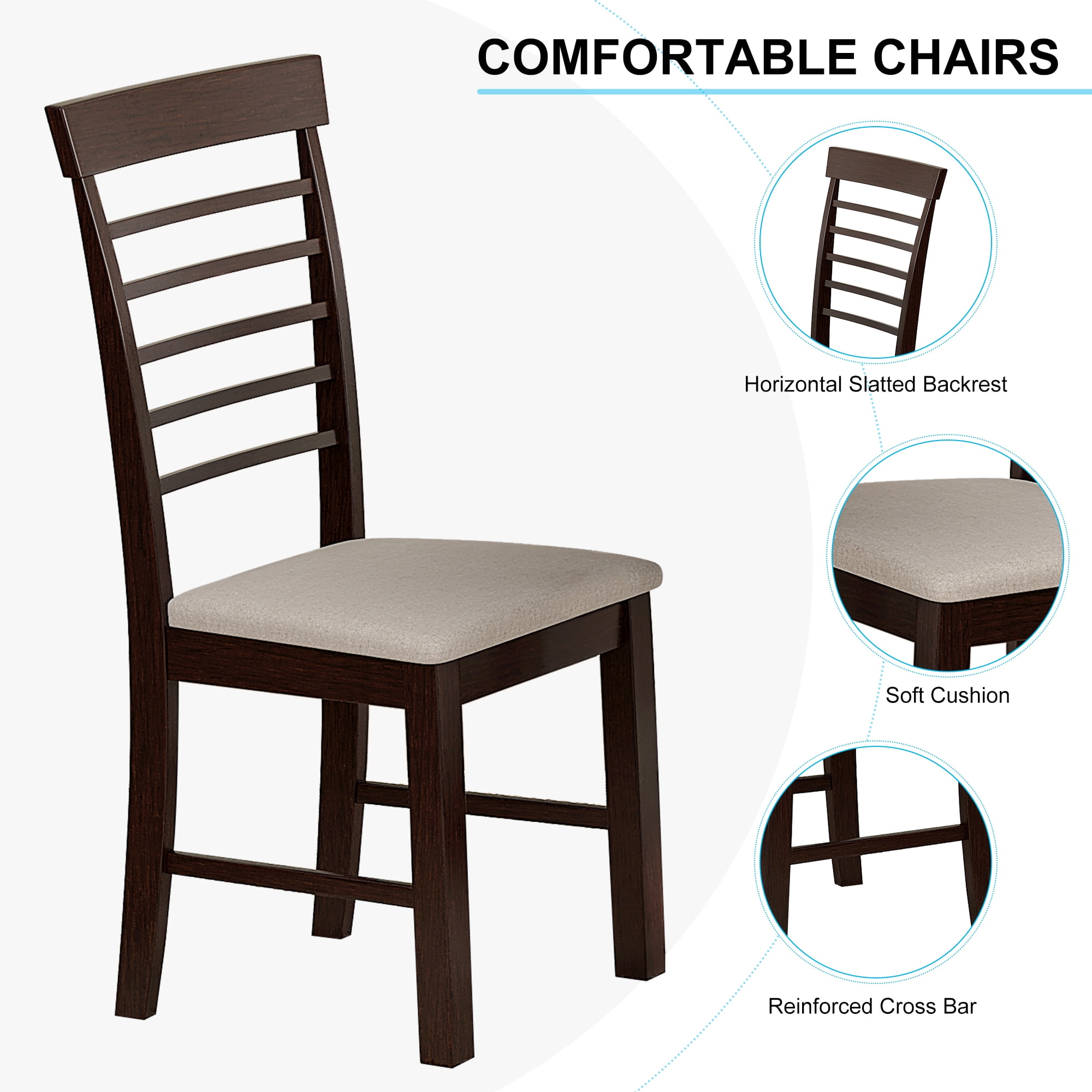 Kadyn 2 PCS Dining Chair, Kitchen Chairs with High Backrest Cushion for Small Space, Brown+White Kadyn 2 PCS Dining Chair, Kitchen Chairs with High Backrest Cushion for Small Space, Brown+White