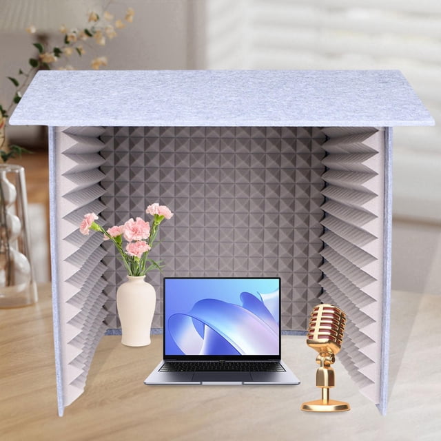 BELOVING Desktop Soundproof Cover Lightweight Portable for Podcasts Live Music Studio Gray 80cm