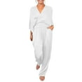 thumbnail image 2 of ZenCart 2 Pcs/Set Women Top Pants Suit V Neck Long Sleeves Cross Blouse High Waist Pleated Wide Leg Trousers Formal Commuting Outfit for Spring Summer, 2 of 8
