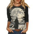 thumbnail image 1 of Camisa para mujer, moda informal, manga raglán, cuello redondo, manga 3/4, suelta, camiseta estampada de Halloween, top para mujer, 1 of 7