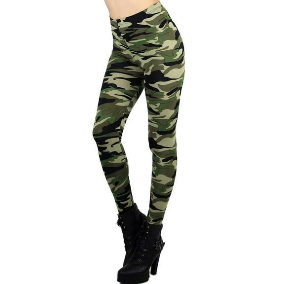 High Waisted Green Camouflage Leggings Green L/XL