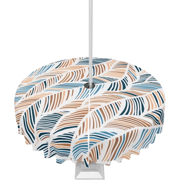 Outdoor Tablecloth Summer Beach Round Patio Tablecloths 60 Inch, Waterproof Table Cloths with Umbrella Hole and Zipper, Abstract Leaf with Veins Summer Table Cover for Outdoor Tables Garden