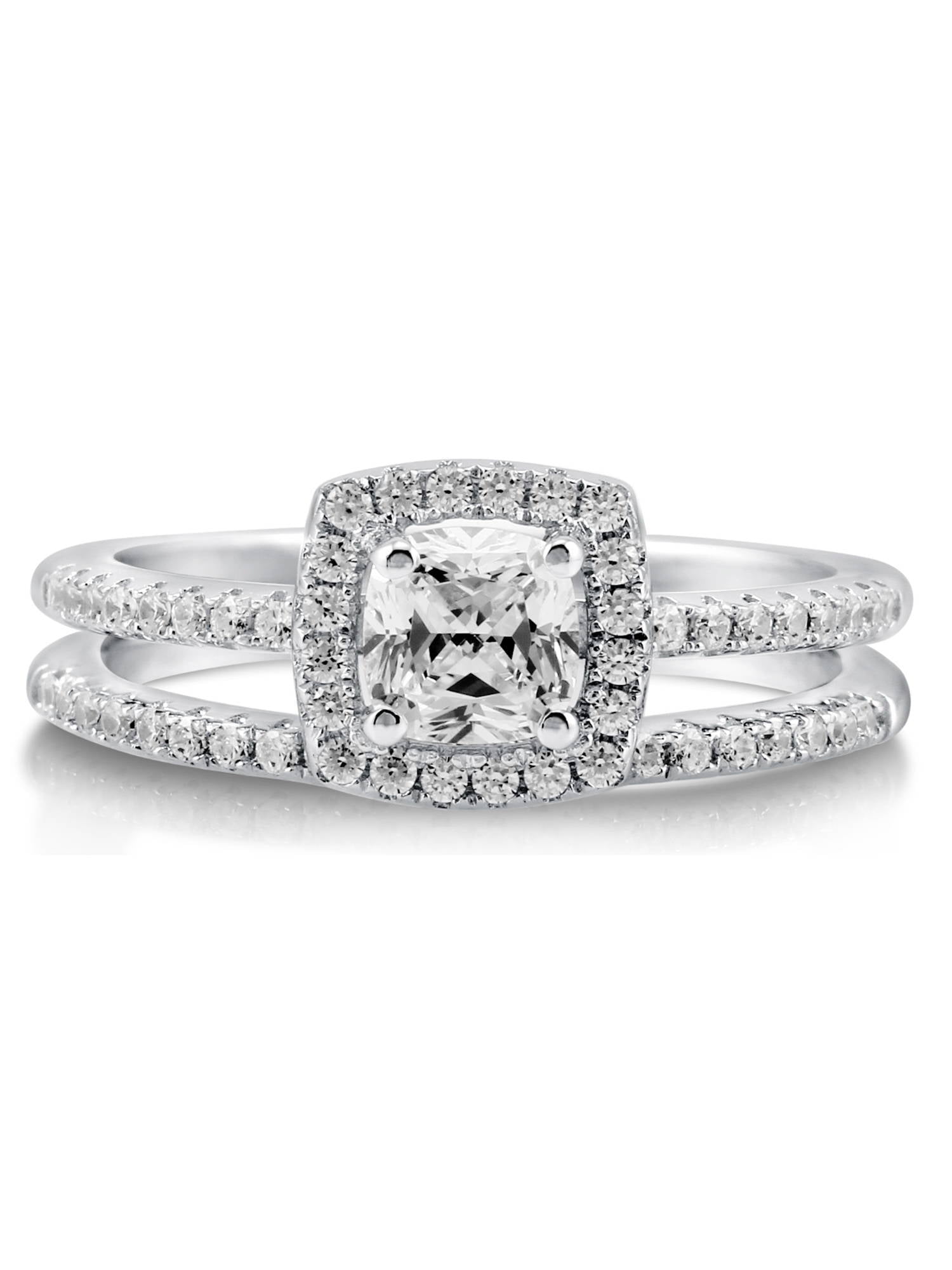 BERRICLE Sterling Silver Halo Wedding Engagement Rings Cushion Cut Cubic Zirconia CZ Ring Set for Women, Rhodium Plated Size 10