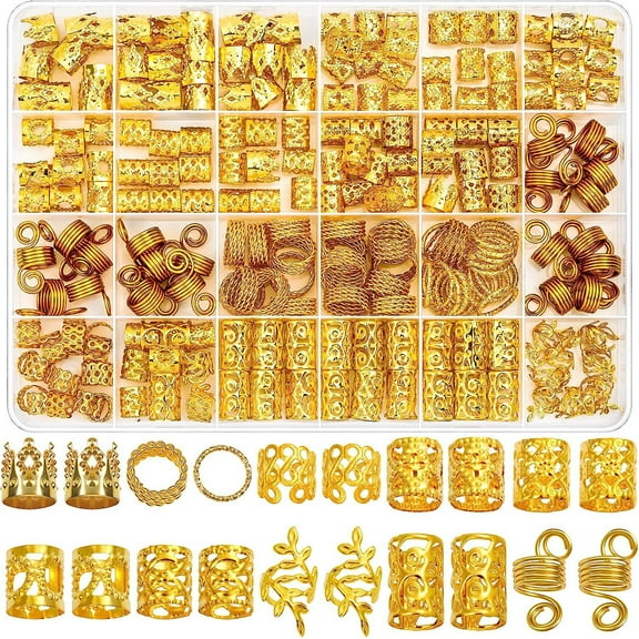 220Pcs Gold Hair Jewelry for Braids, Metal Hair Dreadlock Jewelry, Braids Rings Cuffs Clips for Women