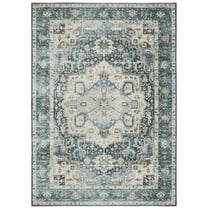 Oriental Weavers Charleston Washable Area Rug - CHA01 - 7'6" x 10' - in Blue/ Ivory - Vintage Inspired, Non-Slip, Stain Resitant, Ultra Low Pile, Dining, Living Room Rug
