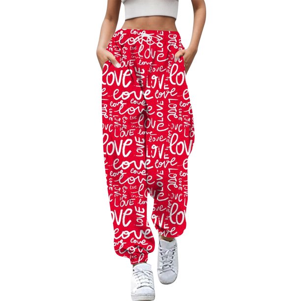 Gibobby pantalones holgados mujer Pantalones de chándal largos y elásticos para mujer, diseño de de nieve, árbol de Navidad, con estampado de árbol de Navidad, para uso diario (Rojo, M)