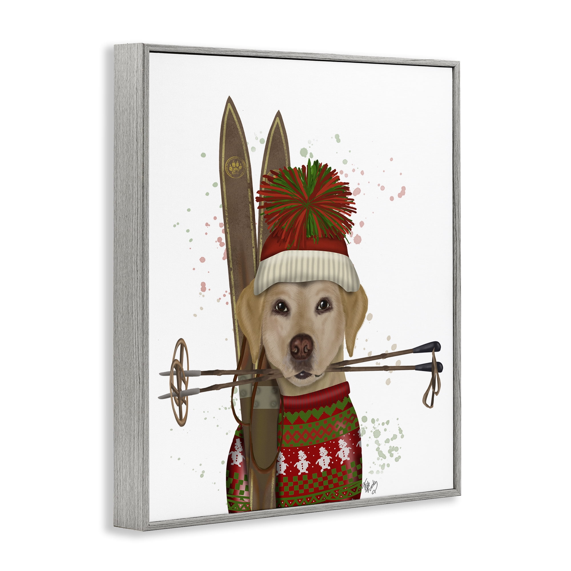 Stupell Industries Yellow Labrador Skiing Animals & Insects Painting Gray Framed Art Prints Wall Art, 11 x 14