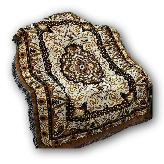 Bedding Elegant Golden Persian Rug Floral Tapestry Throw Blanket, 50” x 60”