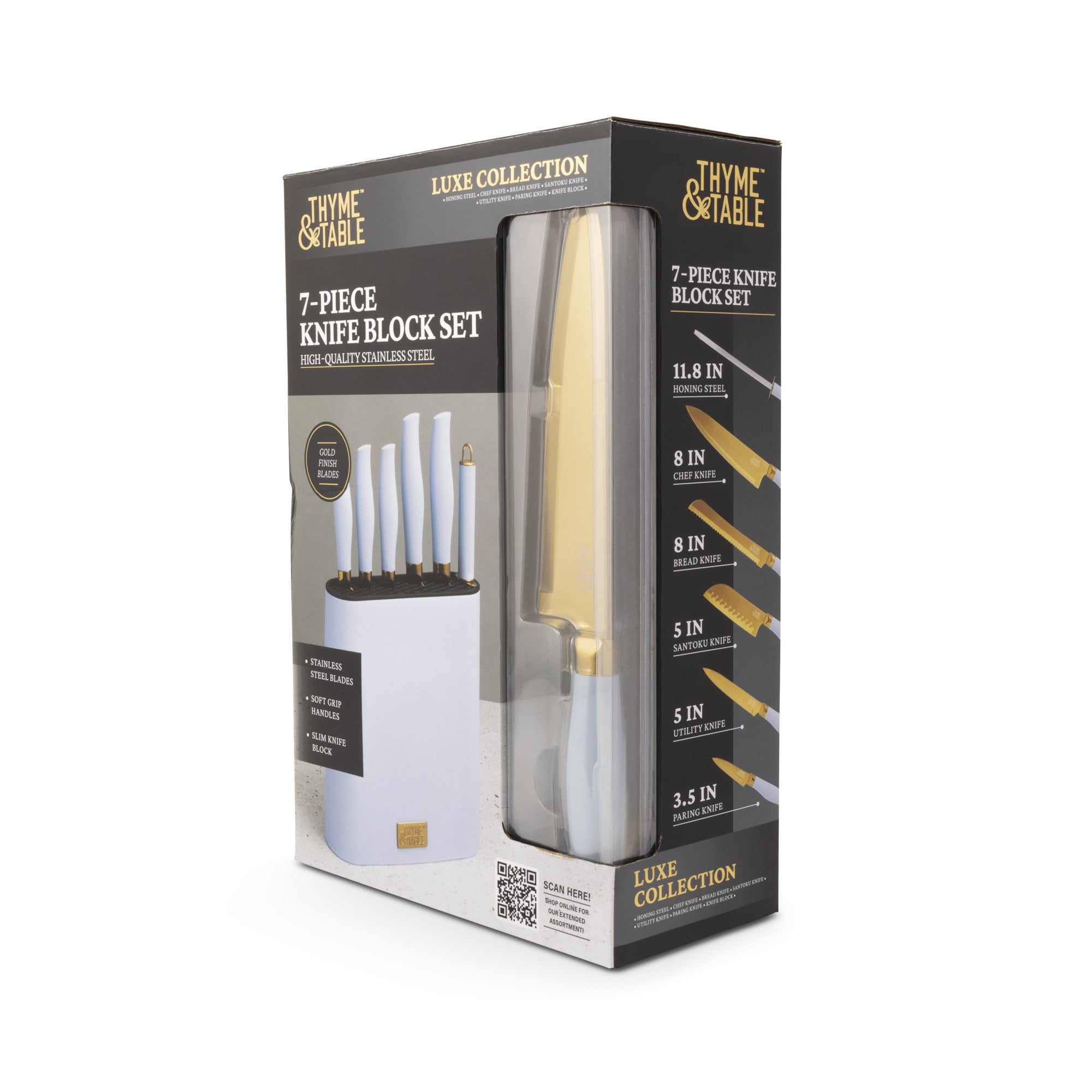 Thyme & Table 7-Piece Knife Block Set, Light Blue