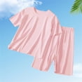 thumbnail image 2 of YunPes Girls Soft Plain Pajama Set Lightweight Loose Fit Short Sleeve Shirts and Shorts Breathable Comfy 2 Piece Outfit, 2 of 5