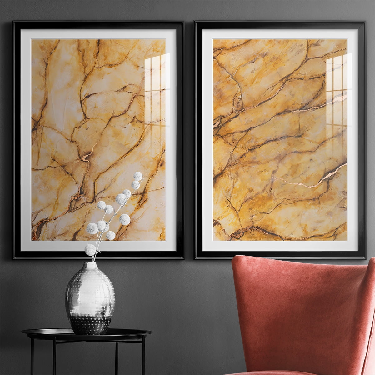 Wexford Home Yellow Marble I Premium Framed Print, 18.5" x 24.5" - Ready to Hang, Black (Set of 2)