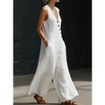 thumbnail image 3 of RongHuan Women's Cotton Linen Jumpsuit Adjustable Overalls Side Button Wide Leg Jumpsuits Baggy Sleeveless Romper with Pockets, 3 of 5