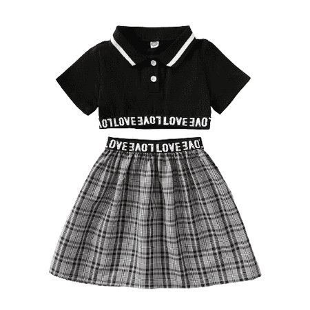 

Mikrdoo Baby Girls Outfits 3 Years Toddler Girls Turn-down Collar Polo Shirt 4 Years Girls Plaid Skirts 2PCS Summer OOTD Black