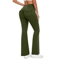 thumbnail image 2 of RYRJJ Cargo Flare Leggings with Pockets for Women High Waisted Workout Leggings Butt Lifting Gym Bootcut Yoga Pants(Army Green,S), 2 of 9