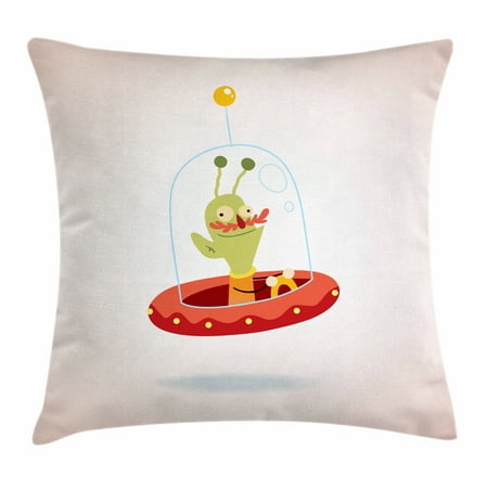 Astronaut Throw Pillow Cushion Cover, Cute Alien from Outer Space Childish Character Extraterrestrial Sci Fi Creature, Decorative Square Accent Pillow Case, 18 X 18 Inches, Multicolor, by