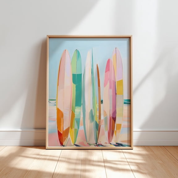 Abstract Surfboards : Coastal Beach House Art, Unframed Poster Size 8x12