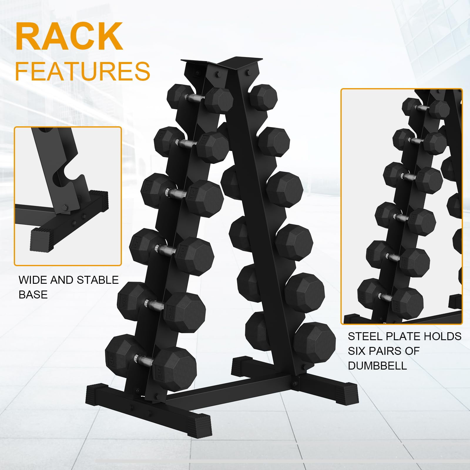 Hex Dumbbell Sets with Rack, 210LB (5-30lb, 6 pairs) Rubber Coated Dumbbell Weight Set and Storage Rack,Multiple Packages,Multiple Options Hand Weights for Strength Training, Workouts