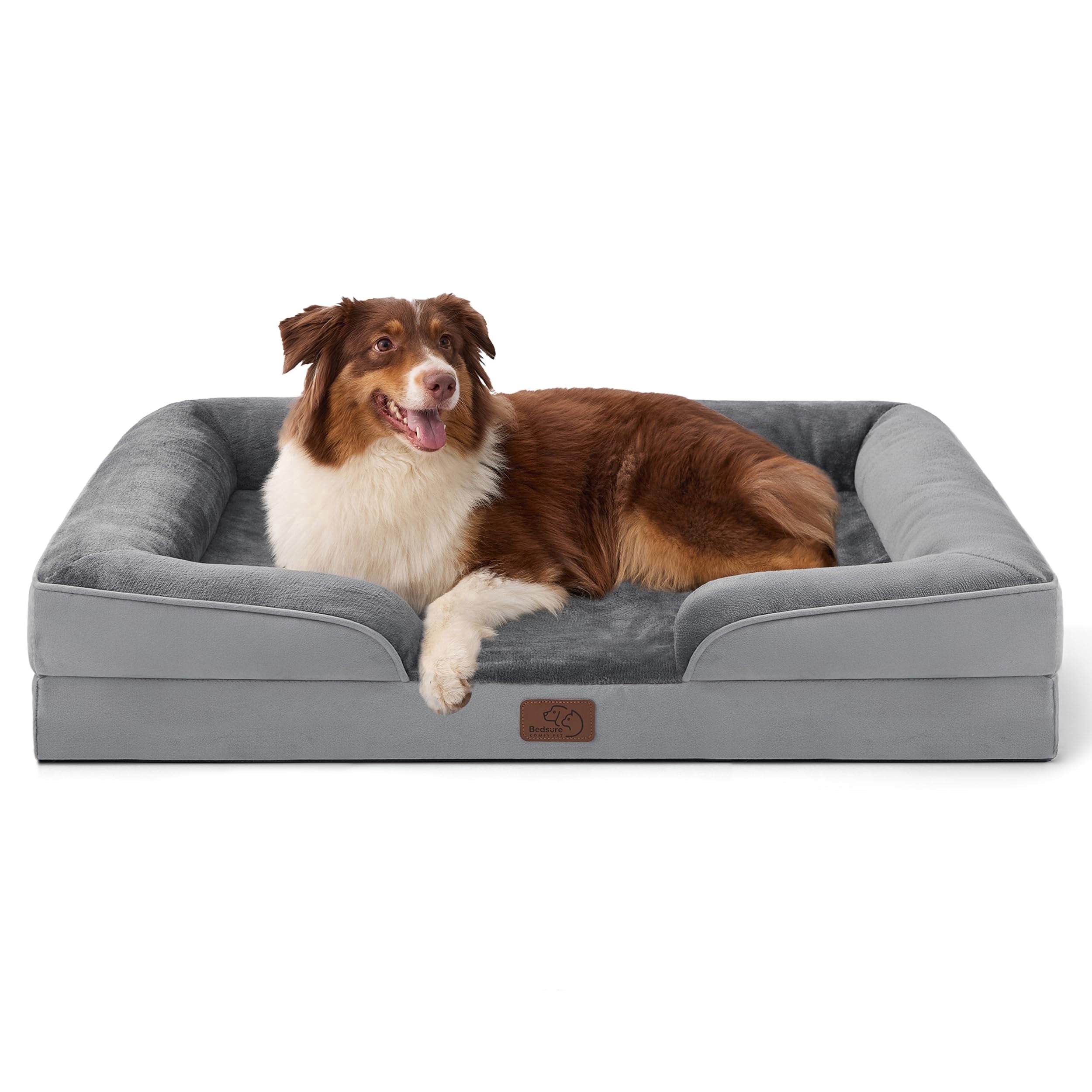 U by Bedsure Orthopedic Dog Sofa Bed for Large Dogs - Egg Crate Foam Pet Couch, Bolster Sides, Waterproof Washable Cover, Non-Skid, Grey, 35"