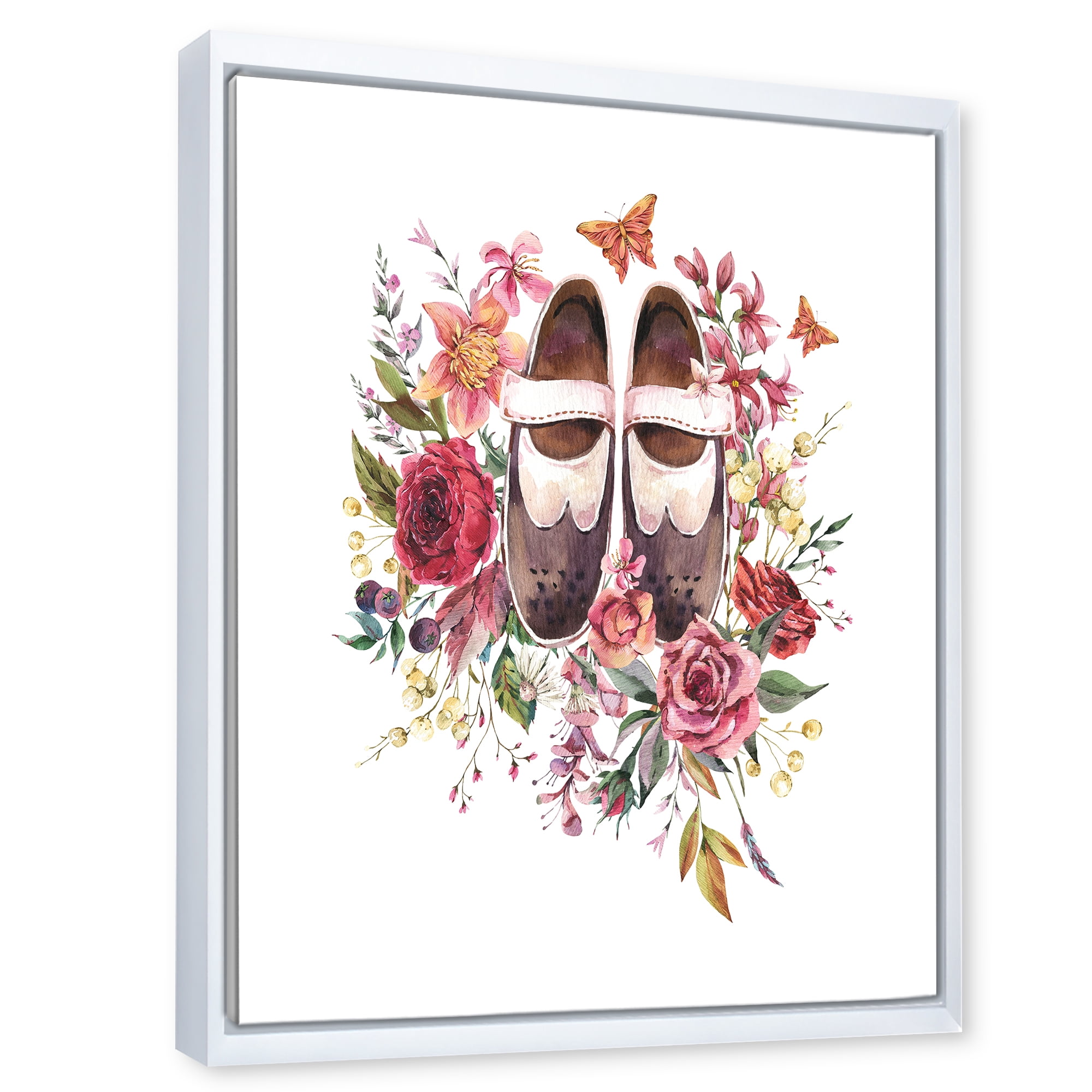 Designart 'Wildflowers With Ancient Oxford Shoes' Farmhouse Framed Canvas Wall Art Print