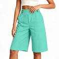 thumbnail image 2 of Karymi Women's Pants Solid Cotton Linen Blend High Waist Double Buttons Wide Leg Knee-Length Bermuda Shorts with Side Hand Pockets Women Clothing, 2 of 5