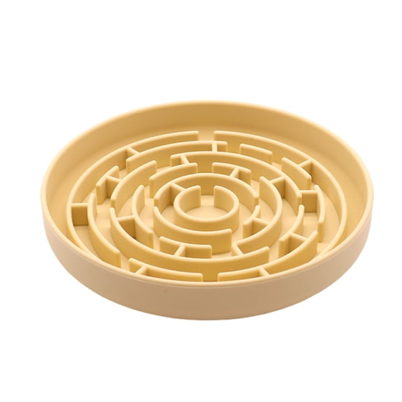 Silicone Slow Feeder Dog Bowl, Maze Puzzle Food Dish with Suction Cup 1 Pack, Anti Gulping Lick Mat for Small Medium Breeds Beige 7.9x7.9 Inch