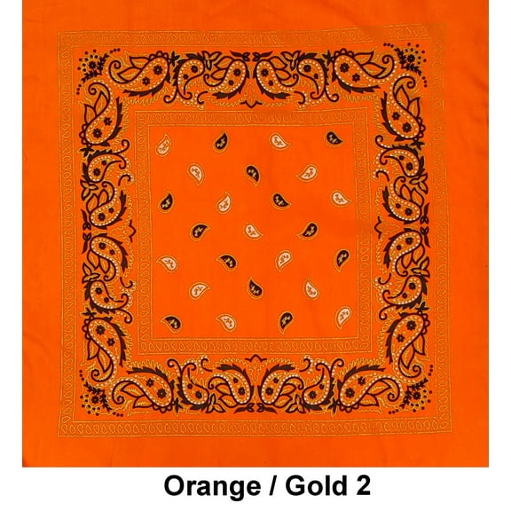 Orange Gold Style 2 Paisley Print Designs Cotton Bandana (22 inches x 22 inches)