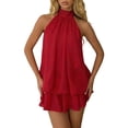 thumbnail image 4 of Dresses for Women Chiffon Halter Wedding Guest Dresses Ruffle Summer Mini Dress Formal Dresses for Women Color Red Size L, 4 of 6