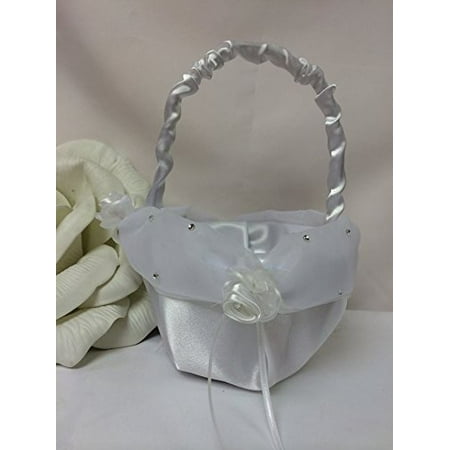 Crystal Basket - Wedding Flower Girl Basket with Tulle Ribbon Bowknot Crystal Decoration