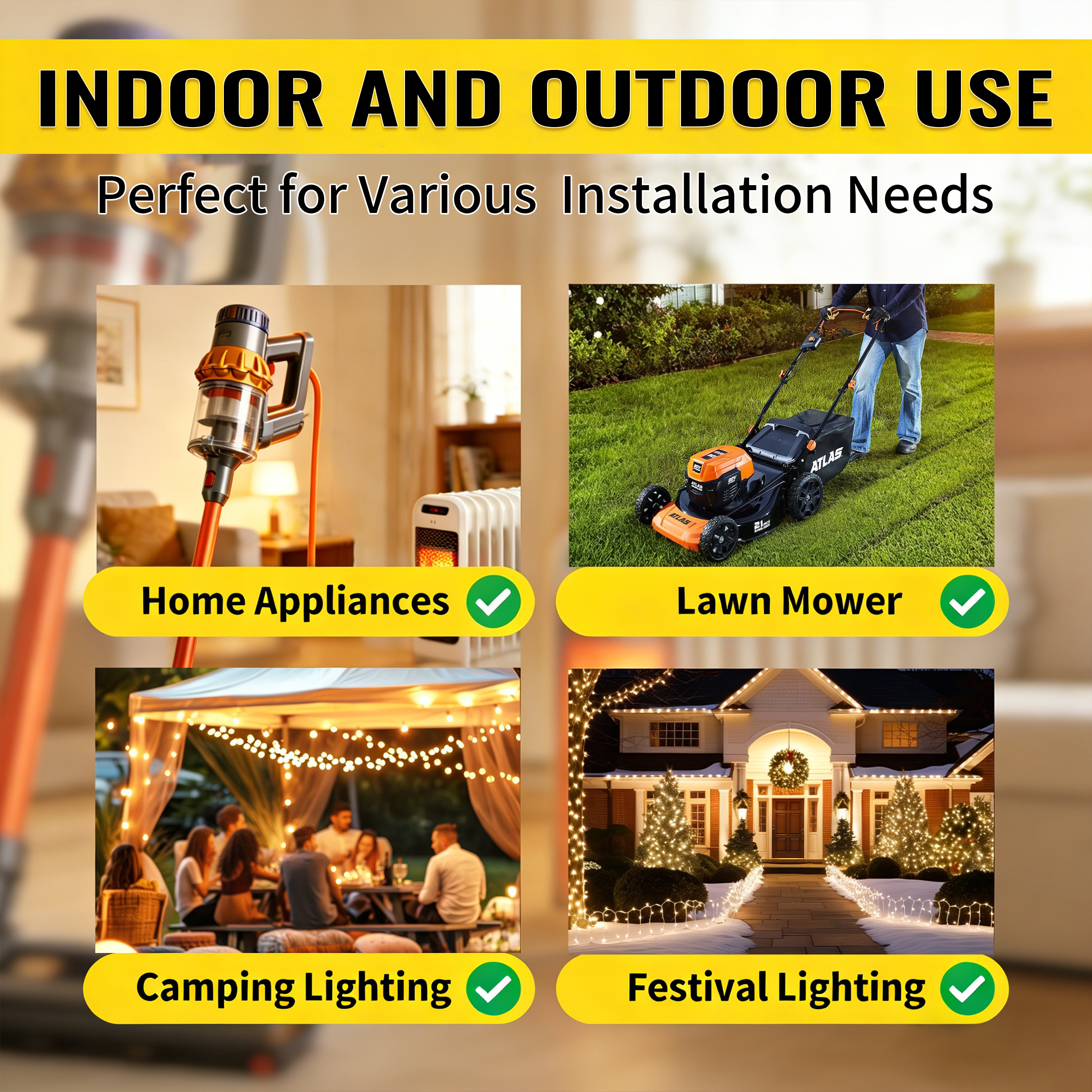 ZAZFO 50 Ft Outdoor Extension Cord, 14/3 AWG Orange photo 3