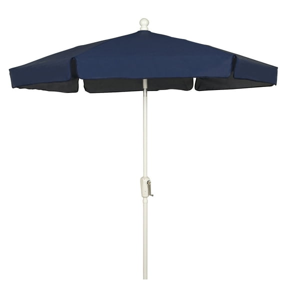 7.5' Hex Home Garden Umbrella 6 Rib Crank White with Navy Blue Vinyl Coated Weave Canopy