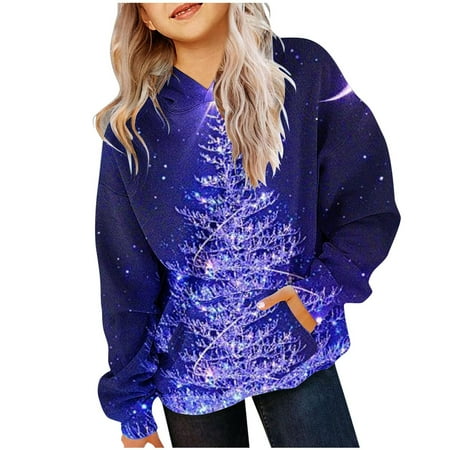 

YYYTop Sweatshirts for Boy Birthday Gifts for Girls Children s Long Sleeved Christmas Tree Print Round Neck Top Suitable for Hooded Sports Hoodies Of Boys Girls Of All Ages Toddler Sweatshirt Boy Gre