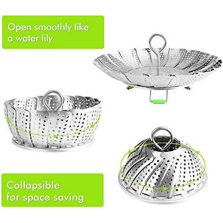 Consevisen Steamer Basket Stainless Steel Vegetable Steamer Basket Folding Steamer Insert for Veggie Fish Seafood Cooking, Expandable to Fit Various