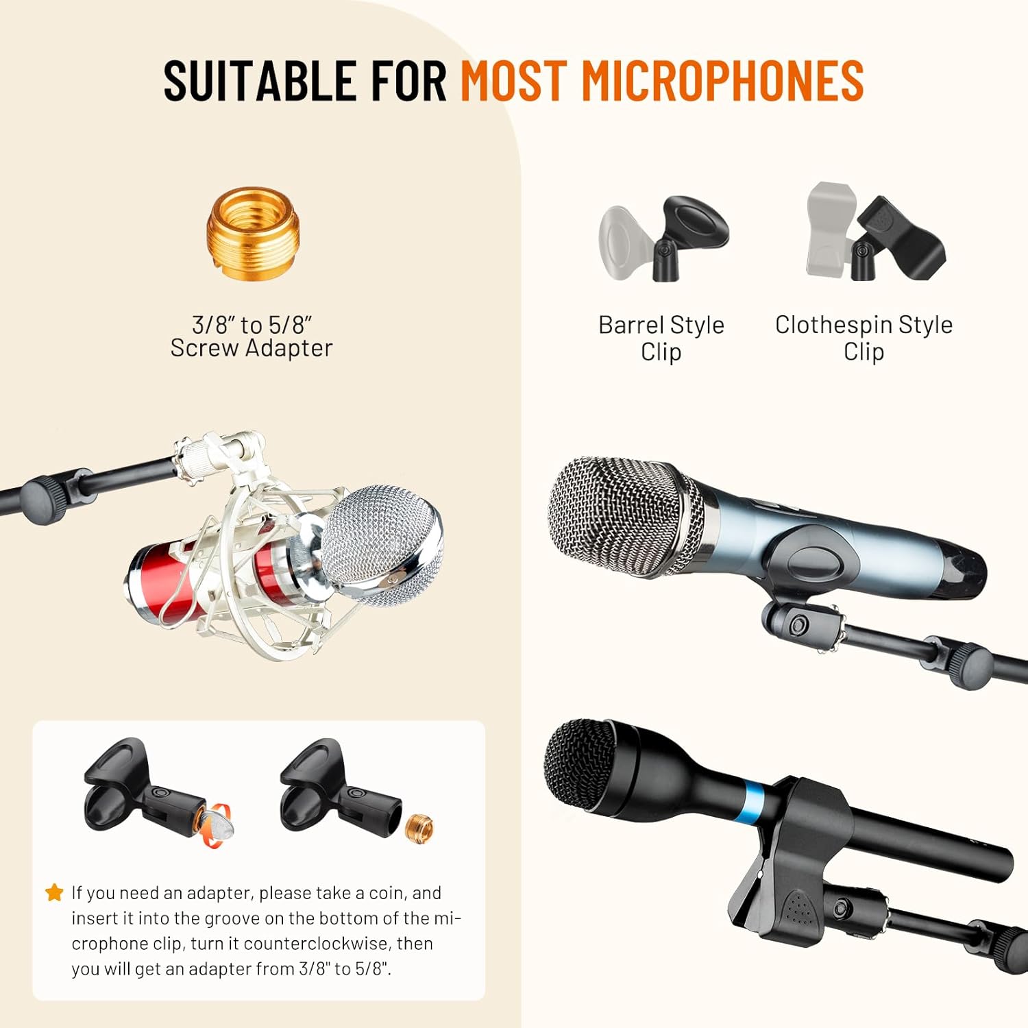 Tripod Microphone Stand with  Arm One-Button Release Floor Mic Stand Portable for Singing Performance Wedding Stage Meeting Live