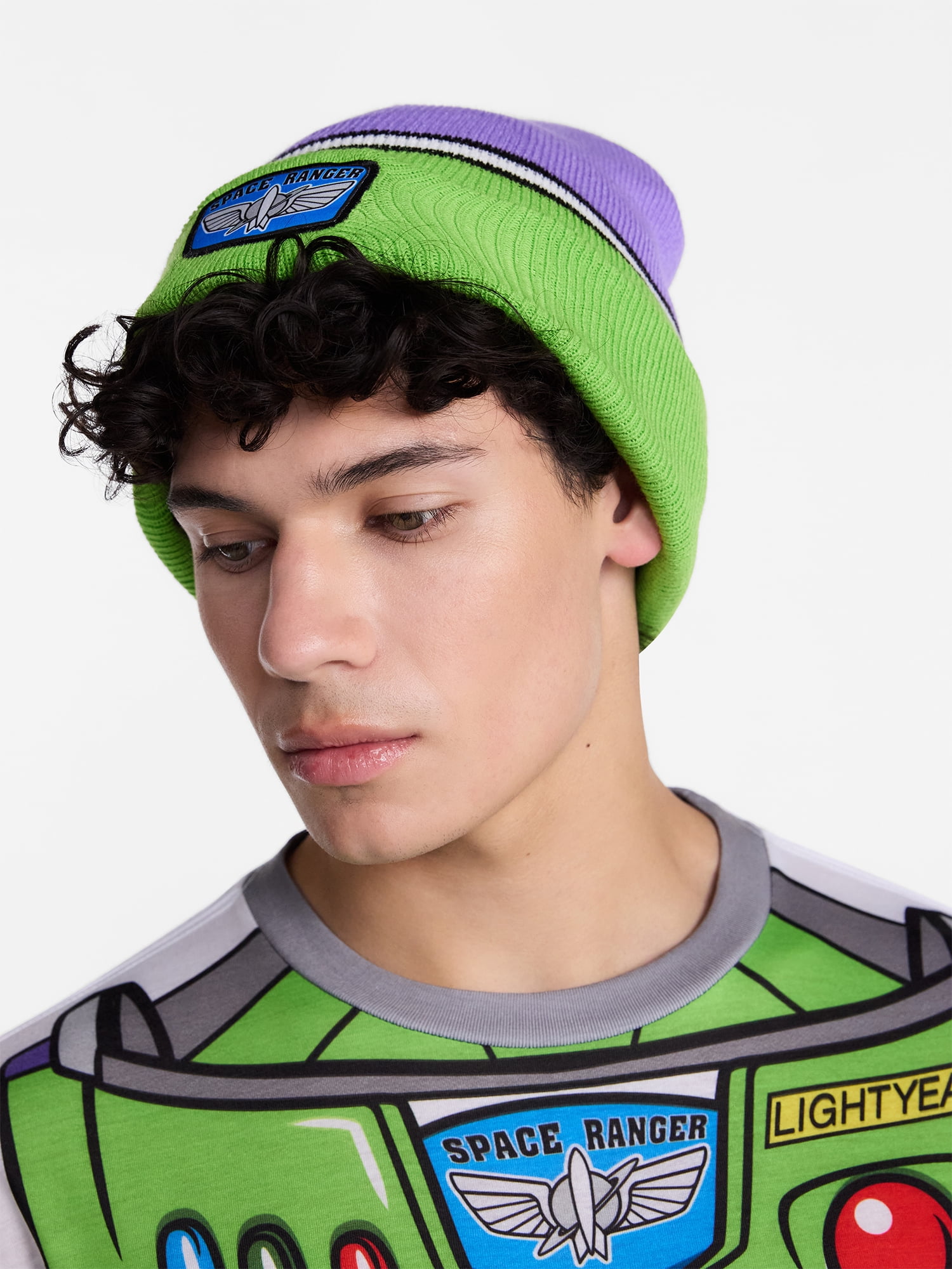 Toy Story Men's and Big Men's Buzz Lightyear Graphic Cosplay Tee and Beanie Set, 2-Piece, Sizes XS-3XL