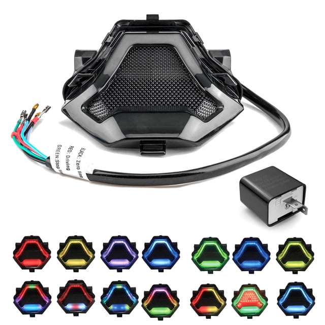 Yeacher Feu de Freinage de Moto avec Clignotants LED RGB APP + A Noir