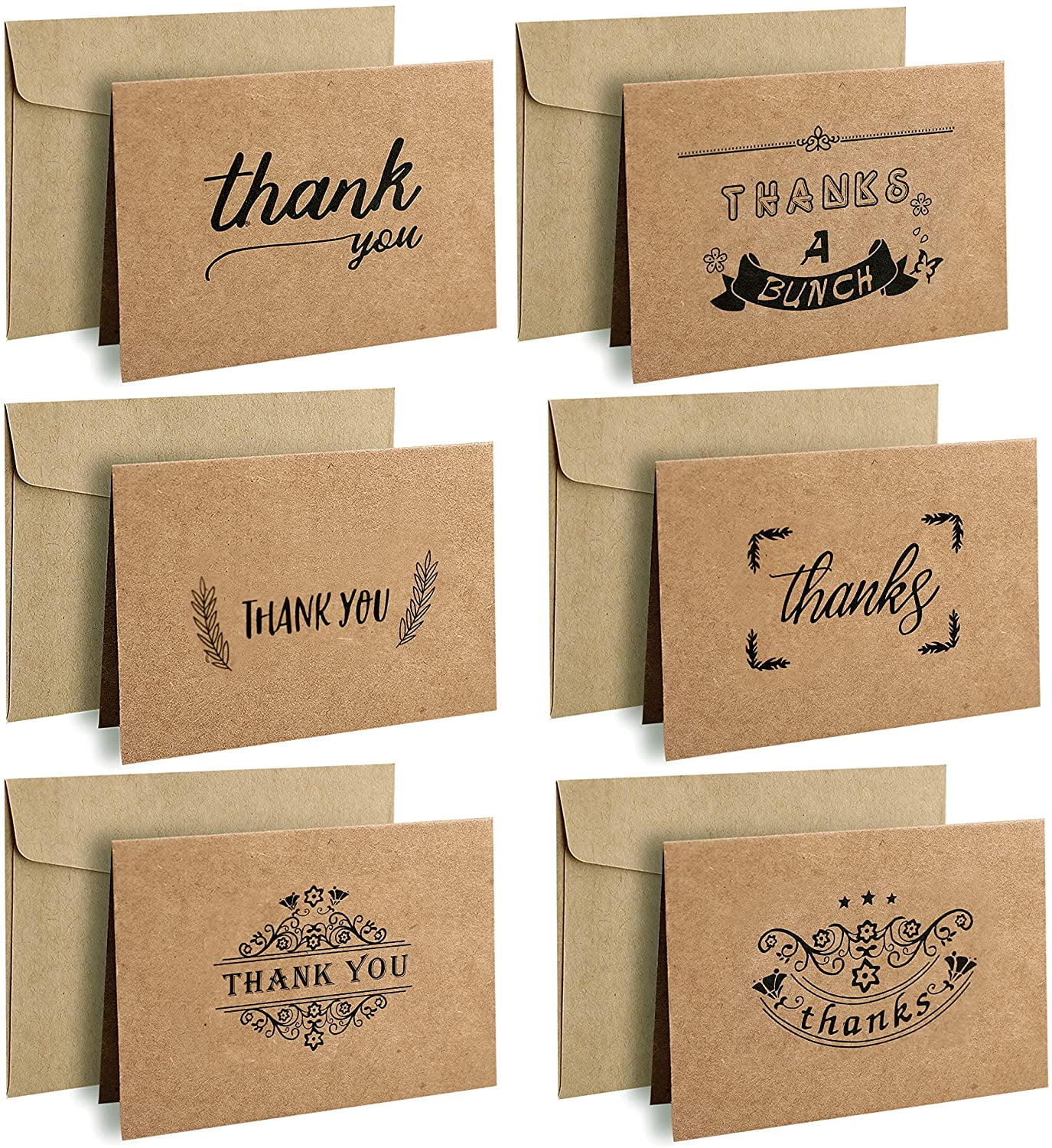 QXUJI 24 Pack Thank You Cards with Envelopes, Brown Kraft Blank Paper