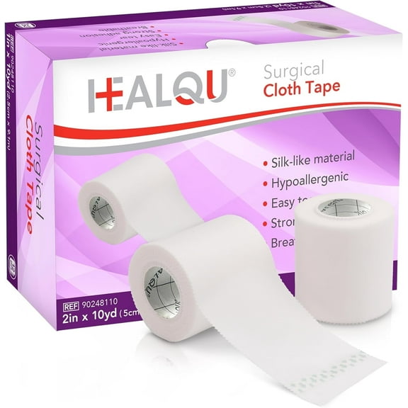 HEALQU Silk-Like Medical Tape – Durable Woven Cloth Surgical Tape, 2 in x 10 yd (6 Rolls) – Strong Hold for Large Dressings, Securing Splints & Long-Term Care