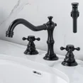 thumbnail image 2 of Oil Rubbed Bronze Bathroom Sink Faucet Widespread 3 Hole Basin Faucet With Drain, 2 of 19