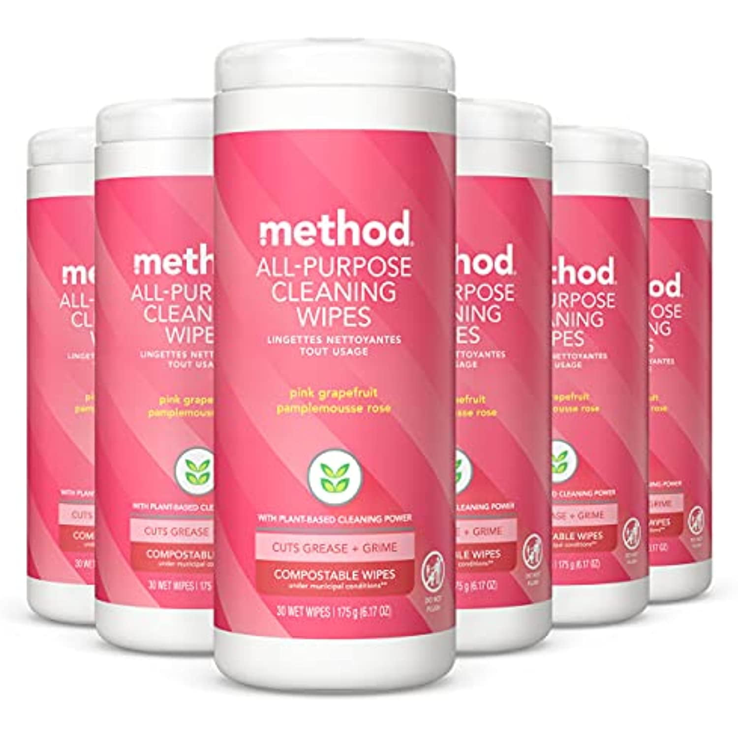 Method AllPurpose Cleaning Wipes, Pink Grapefruit, 30 Count, 6 Pack, Packaging May Vary