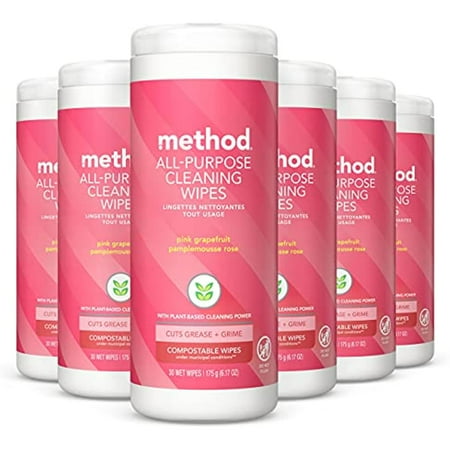 Method All-Purpose Cleaning Wipes, Pink Grapefruit, 30 Count, 6 Pack, Packaging May Vary