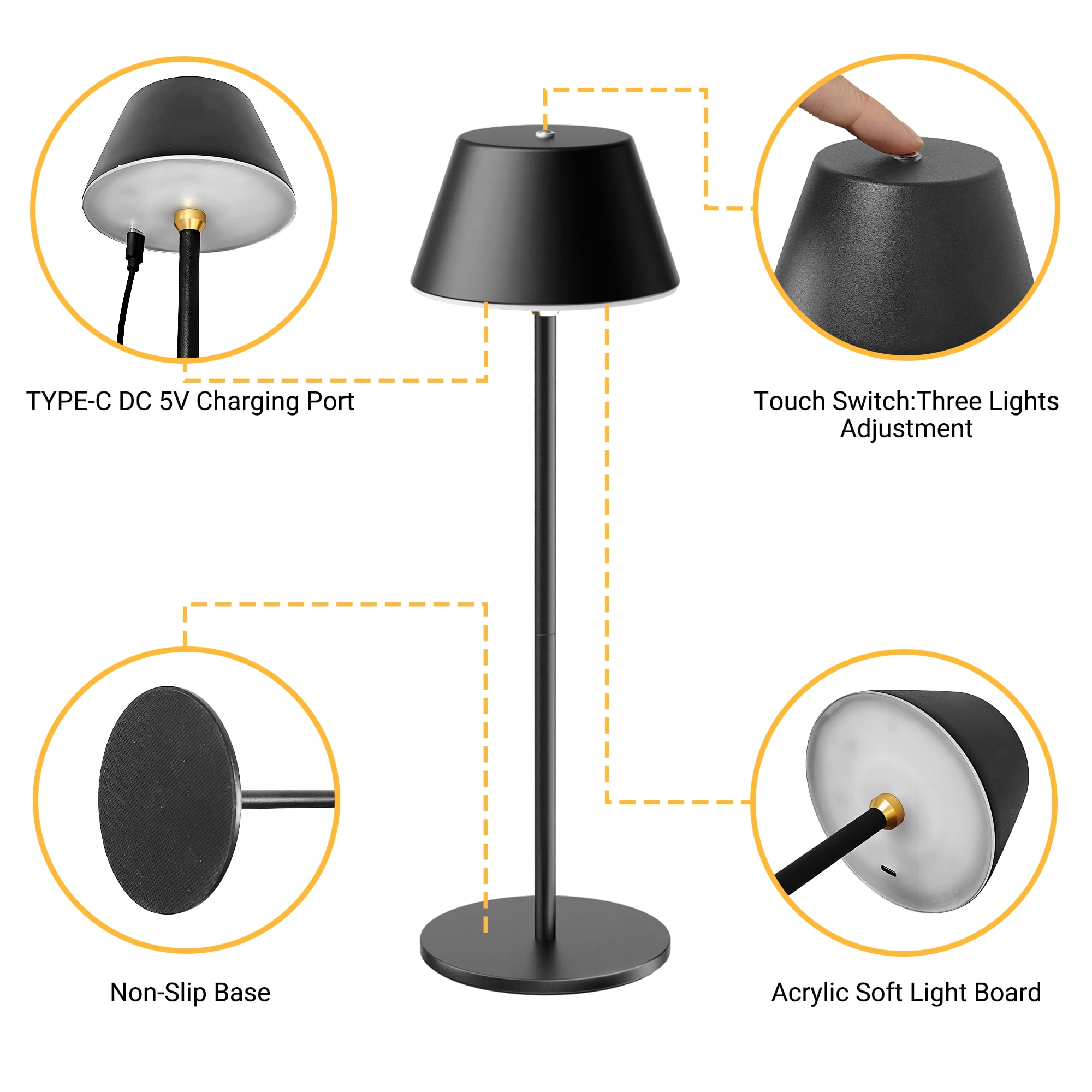 DAYBETTER Cordless Table Lamp, 2Pack Portable Desk Lamp, Battery Rechargeable, 3 Colors Stepless Dimming, for Home, Bedroom, Restaurant, Dining Kitchen, Outdoor Party